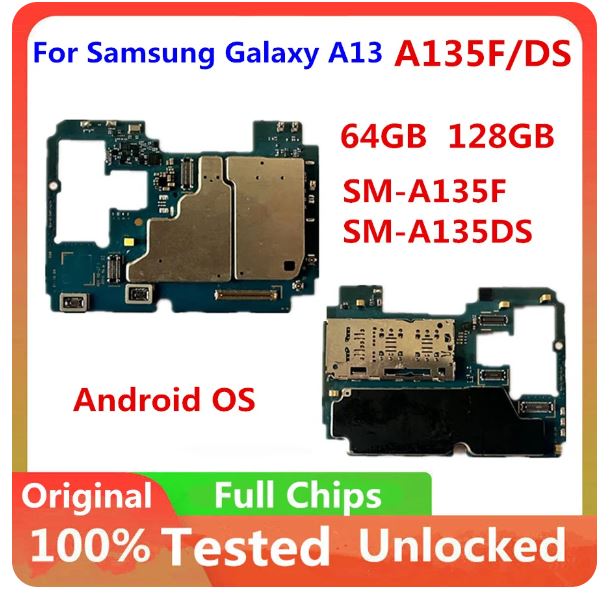 A135DS 128GB Samsung Galaxy A13 A135DS Logic Boards 64GB 128GB Unlock Motherboard Android OS Full Chips Mainboard SM-A135DS