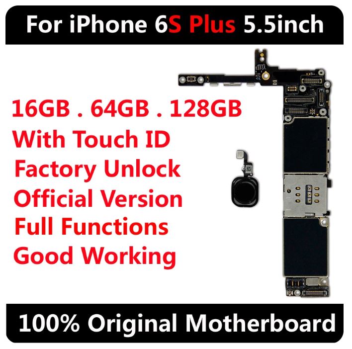 No Touch ID 128GB Good Working Motherboard for iPhone 6s Plus, Original No Touch ID Fingerprint Unlocked Logic Board with IOS System