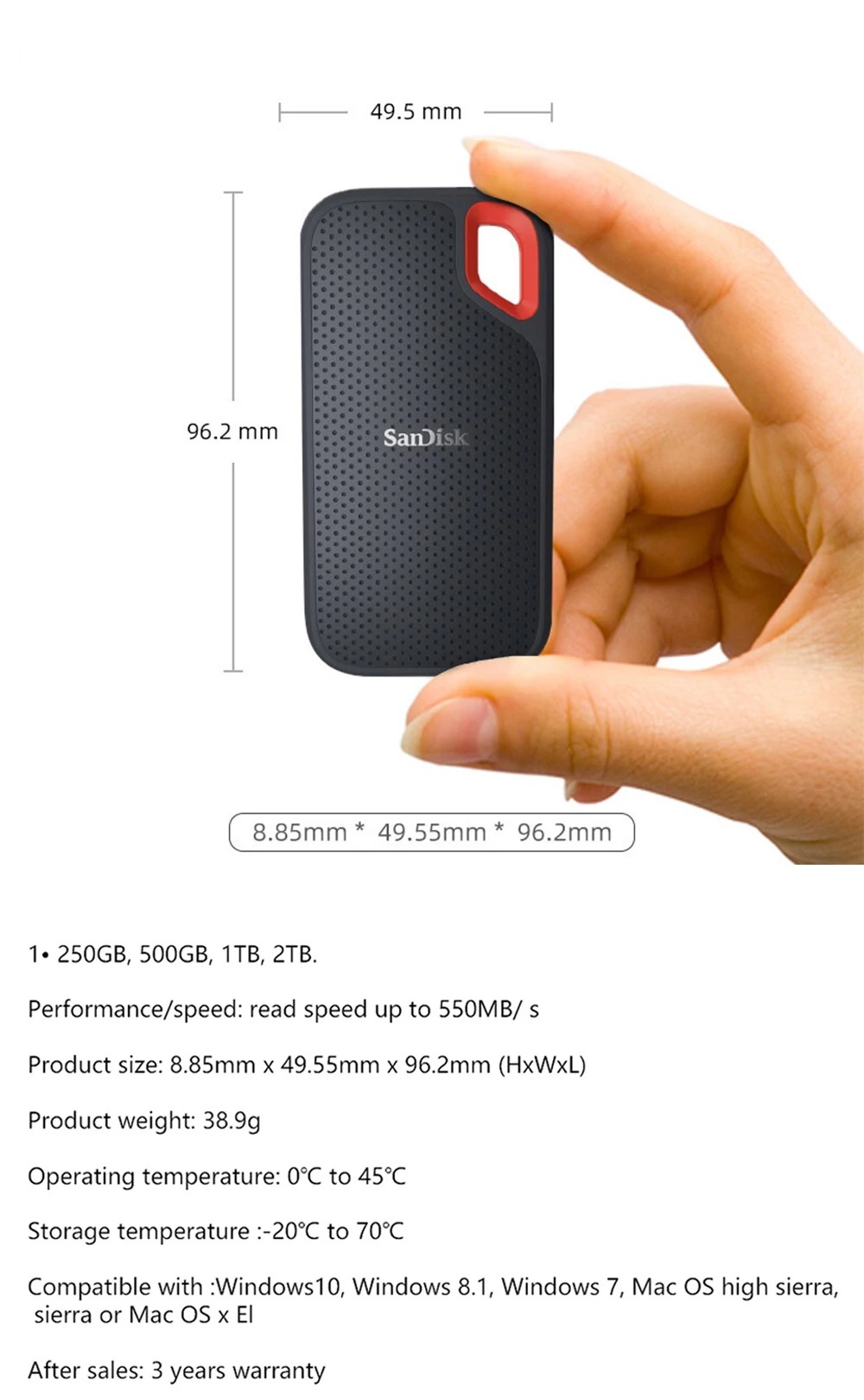 1TB SanDisk Portable SSD E30 USB 3.2 Gen 2 External Solid State Drive 1TB Up to 800Mb/s Original Hard Drive PSSD for Computer